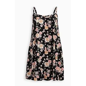 BLACK FLORAL CHALLIS TRAPEZE DRESS